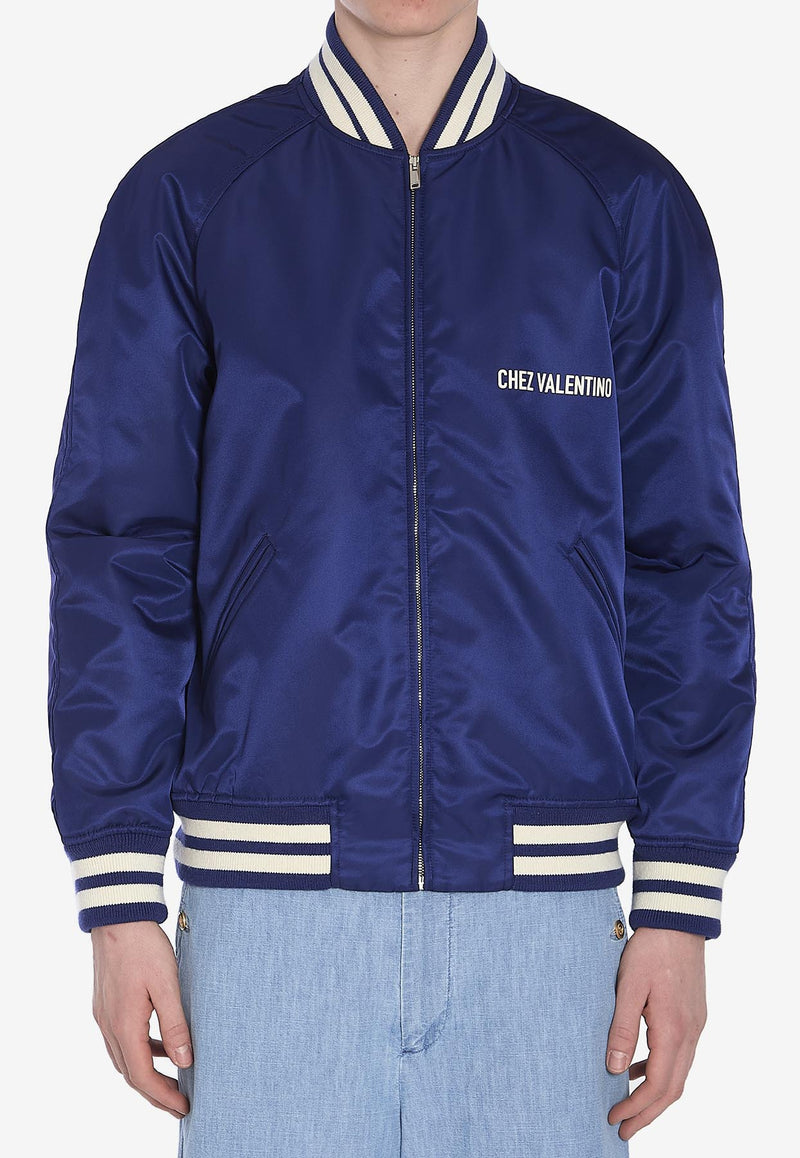 Valentino Chez Logo Bomber Jacket Blue 6V3CIM22-5CM-G88
