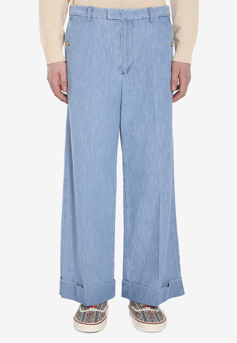 Valentino VLogo Wide-Leg Pants Light Blue 6V3DD03U-ALM-508