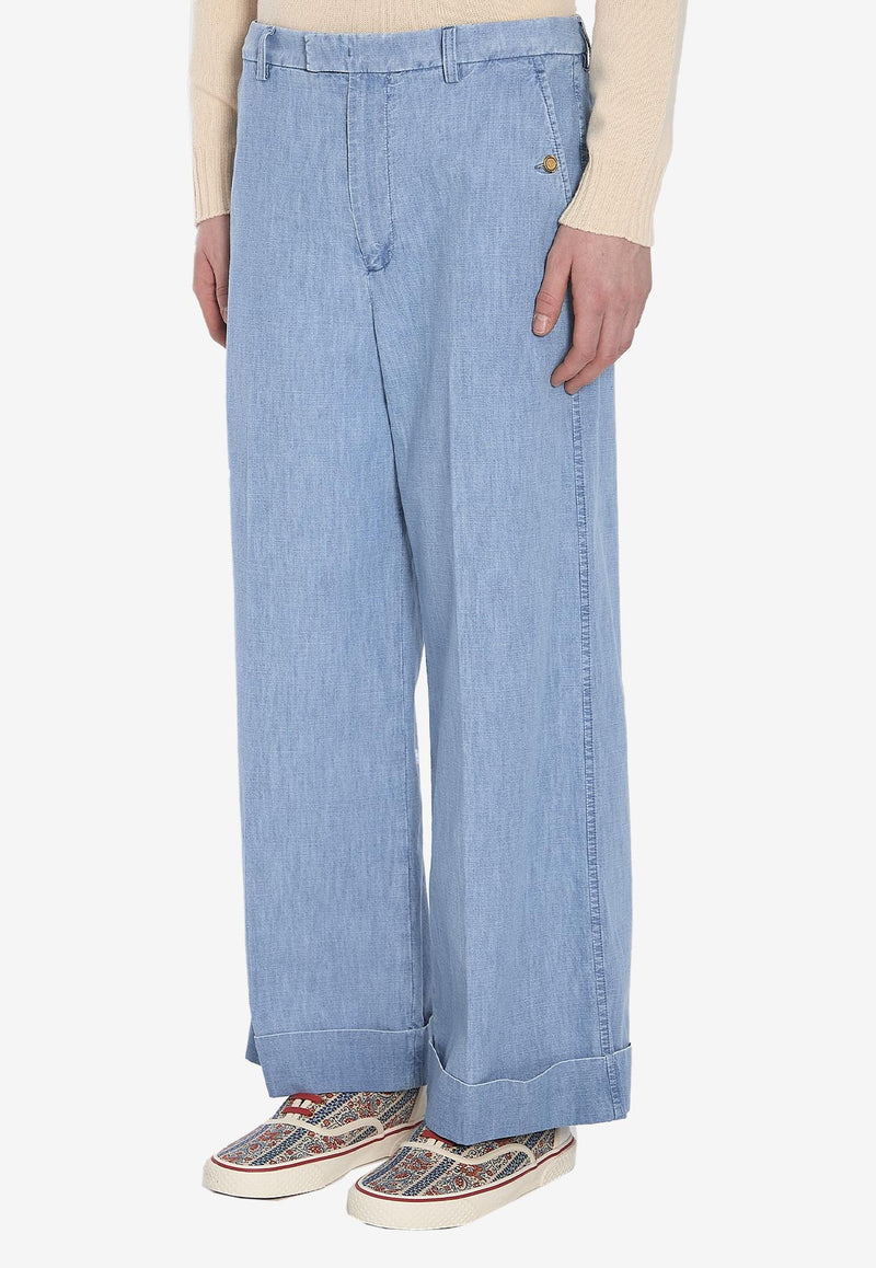 Valentino VLogo Wide-Leg Pants Light Blue 6V3DD03U-ALM-508