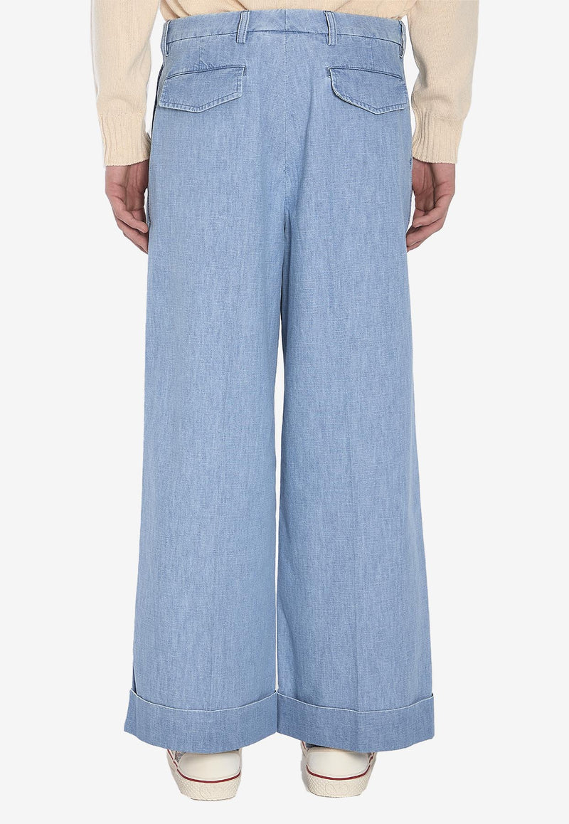 Valentino VLogo Wide-Leg Pants Light Blue 6V3DD03U-ALM-508