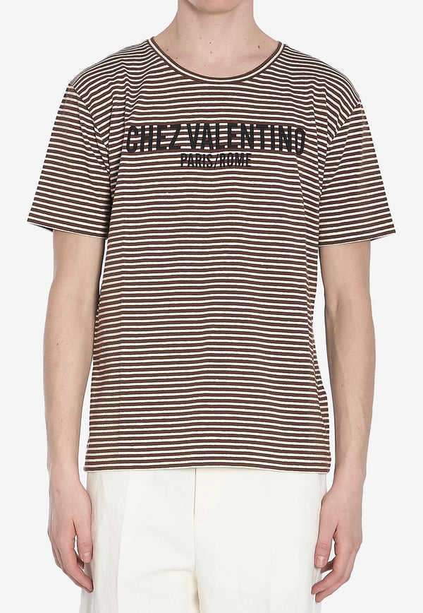 Valentino Chez Logo Striped T-shirt Cream 6V3MG16S-APY-RGU