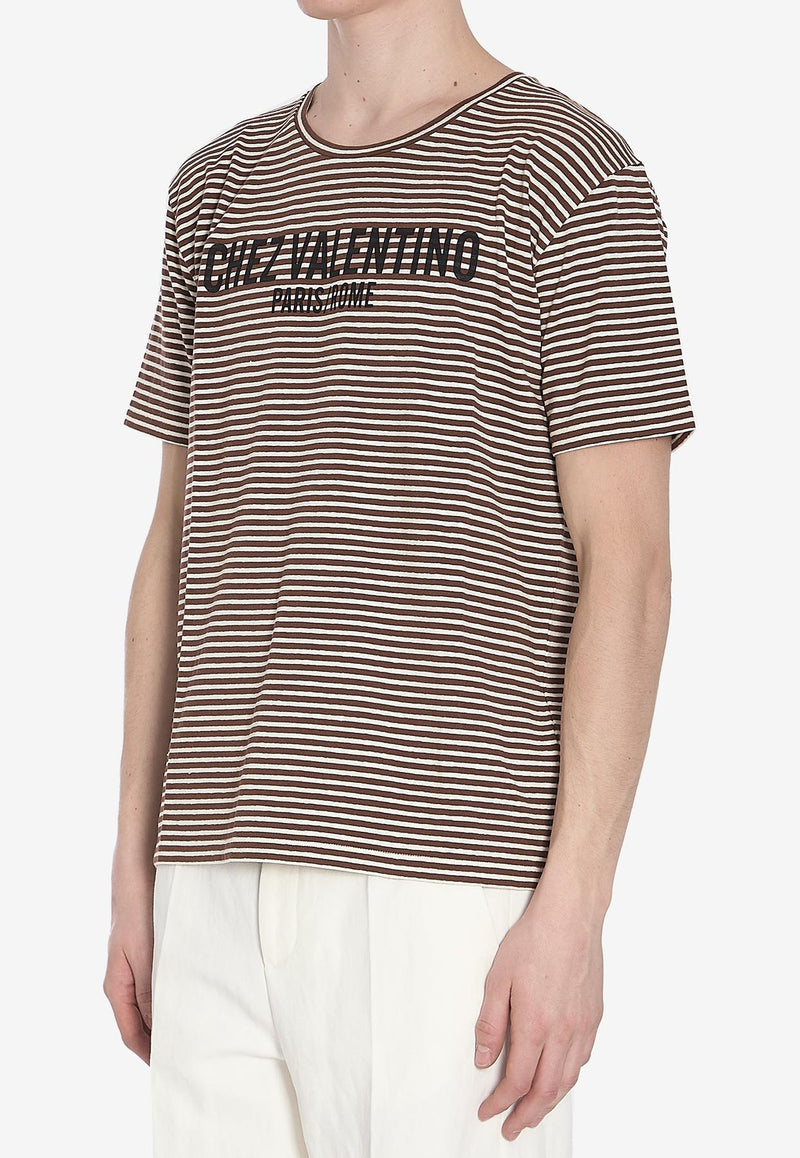 Valentino Chez Logo Striped T-shirt Cream 6V3MG16S-APY-RGU