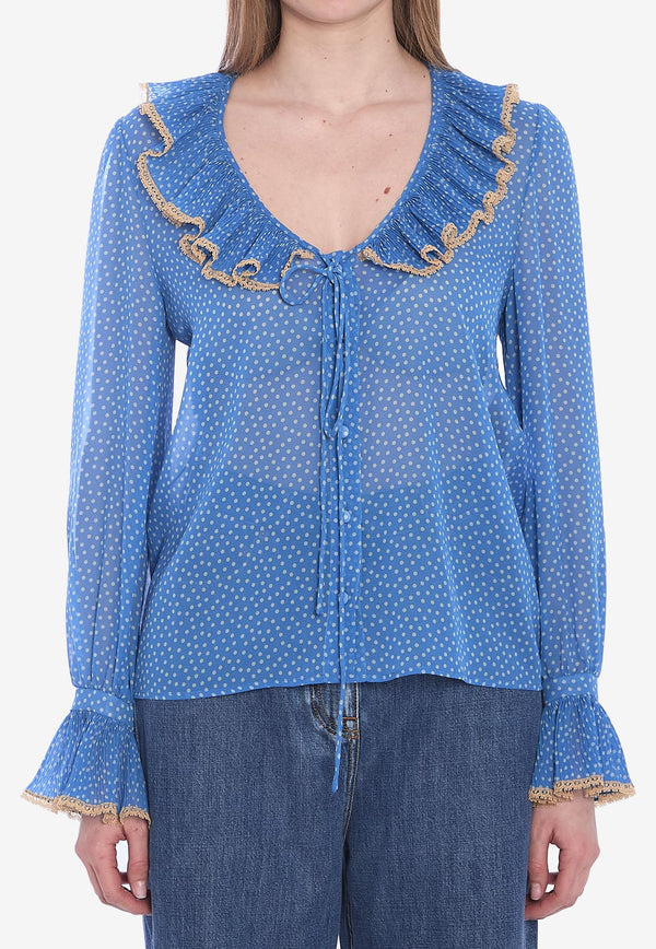 Valentino Polka Dots Ruffled Blouse Light Blue 6B0AB7H1-9B7-DEP