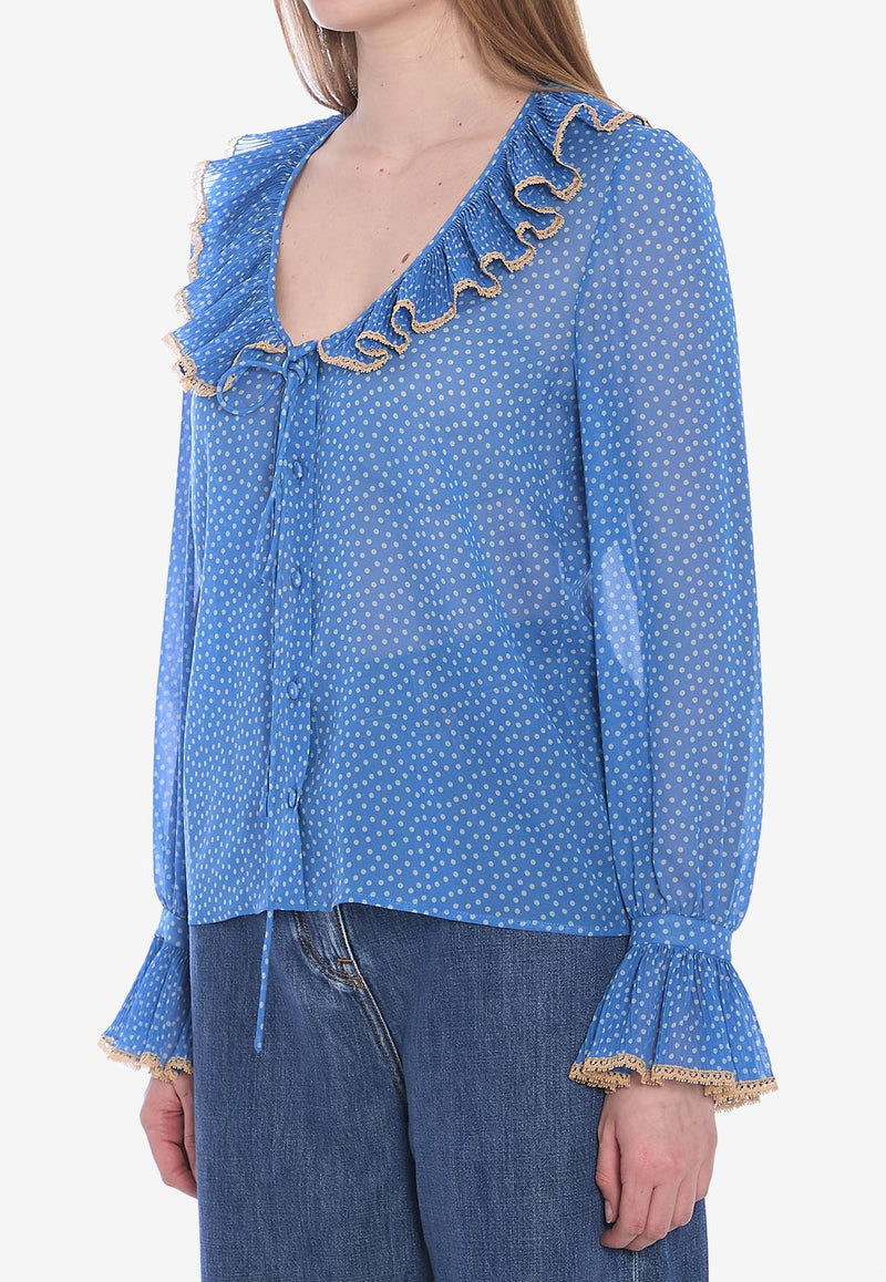 Valentino Polka Dots Ruffled Blouse Light Blue 6B0AB7H1-9B7-DEP