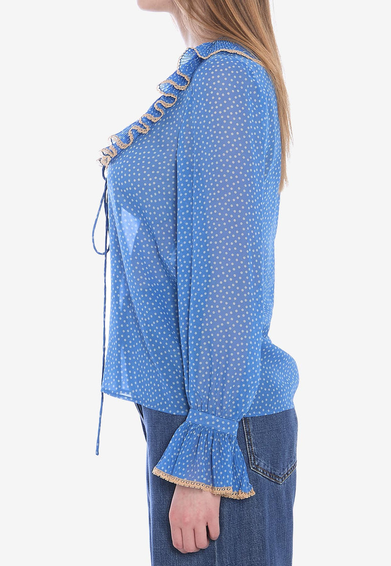 Valentino Polka Dots Ruffled Blouse Light Blue 6B0AB7H1-9B7-DEP