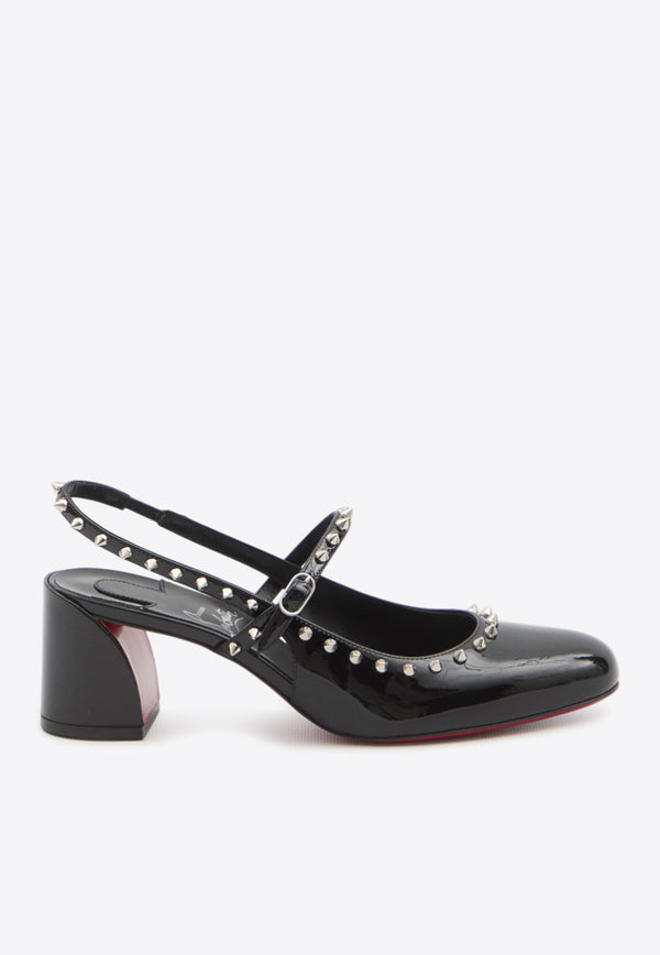 Christian Louboutin Janispikes 55 Mary-Jane Leather Pumps Black 1250705-B439-BLACK