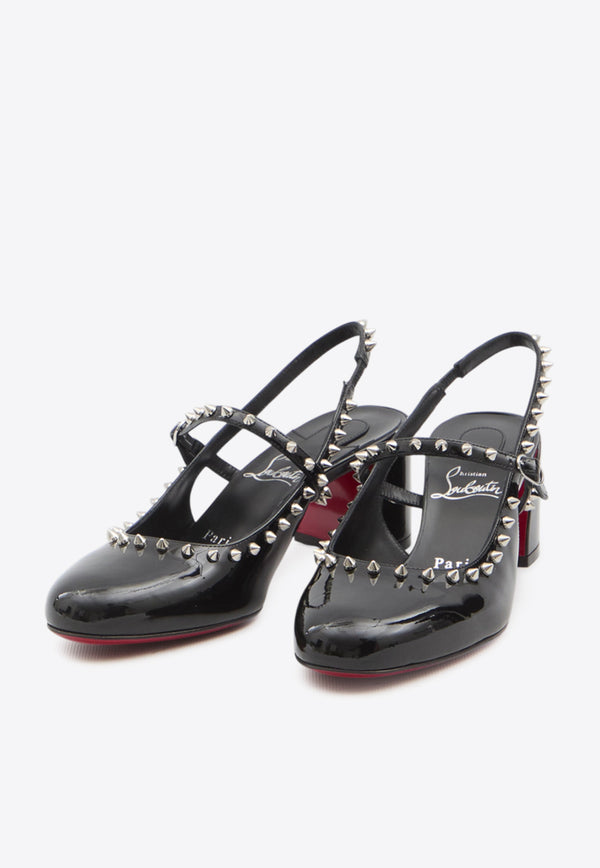 Christian Louboutin Janispikes 55 Mary-Jane Leather Pumps Black 1250705-B439-BLACK