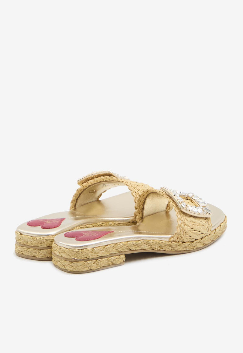 Roger Vivier Crystal Embellished Buckle Sandals Beige RVW774420406-D1C-C013