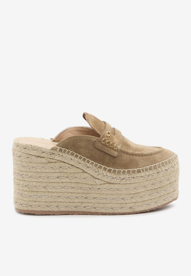 Gianvito Rossi Maxilla 100 Suede Platform Espadrille Mules Beige G93056-40RIC-VLJCMNA