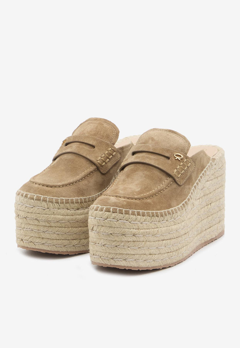 Gianvito Rossi Maxilla 100 Suede Platform Espadrille Mules Beige G93056-40RIC-VLJCMNA