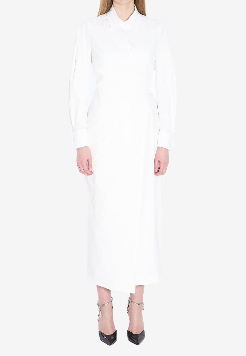 Max Mara Balzac Long-Sleeved Midi Shirt Dress White 2511221053600-10296-002