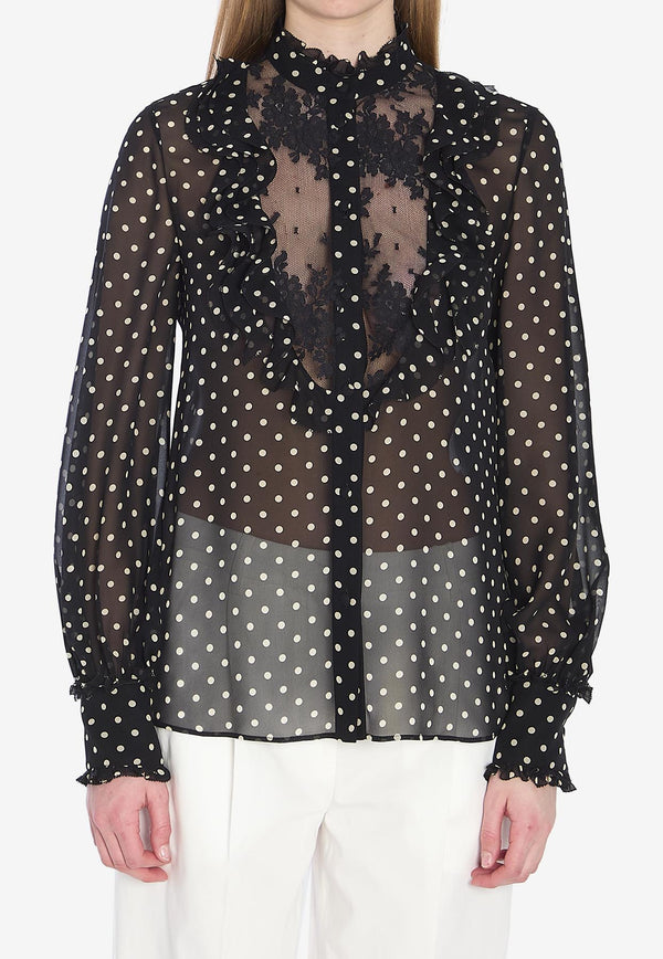 Valentino Polka Dots Silk Sheer Blouse Black 6B0AB7J1-9AB-TB1
