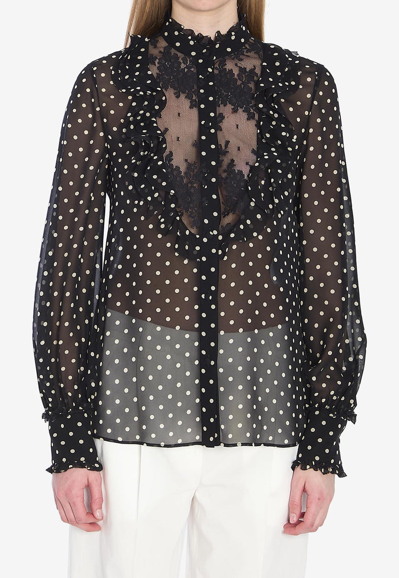 Valentino Polka Dots Silk Sheer Blouse Black 6B0AB7J1-9AB-TB1