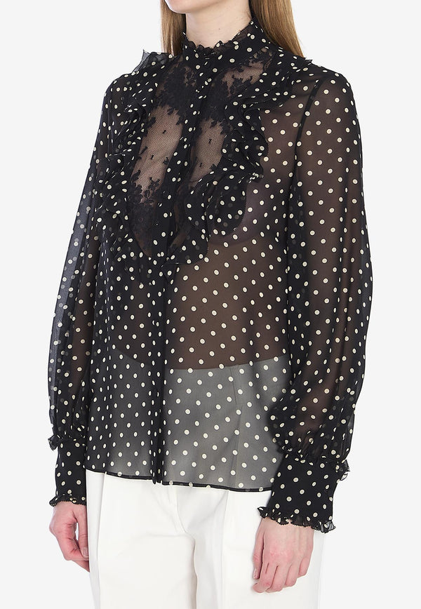Valentino Polka Dots Silk Sheer Blouse Black 6B0AB7J1-9AB-TB1