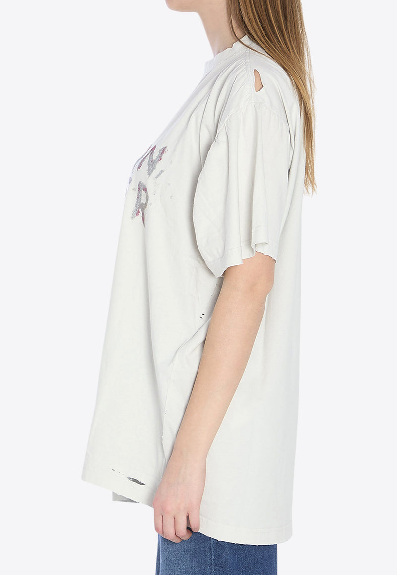Balenciaga Fashion Designer Distressed T-shirt White 824285-TSVC5-9012