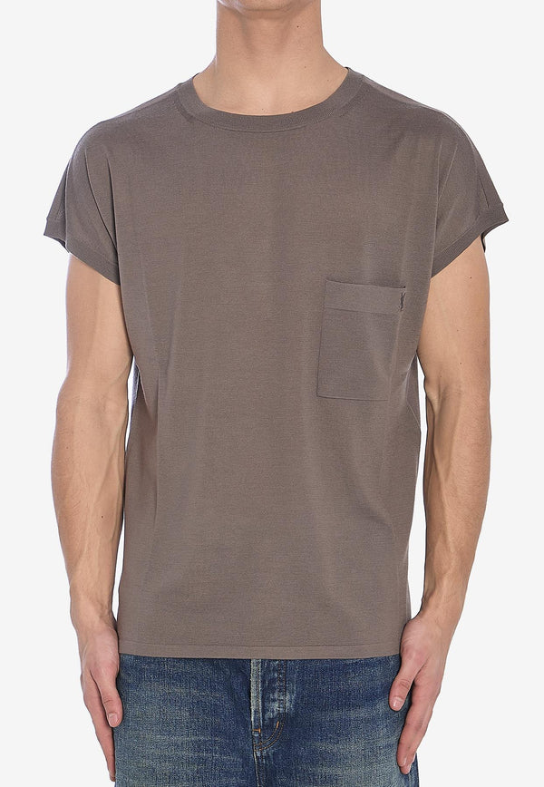 Saint Laurent Logo Embroidered Wool T-shirt Gray 818716-Y76HF-1021