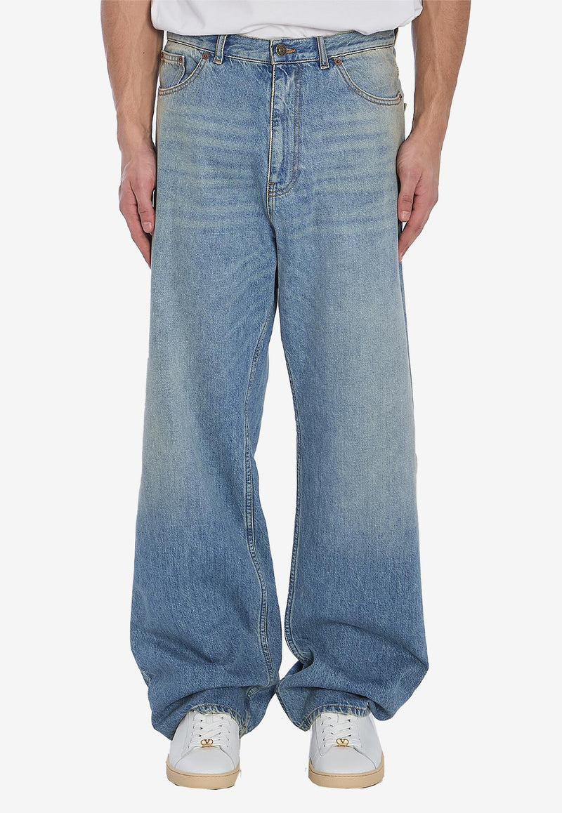 Valentino Chez Logo Straight-Leg Jeans Light Blue 6V0DE04-NAV4-558