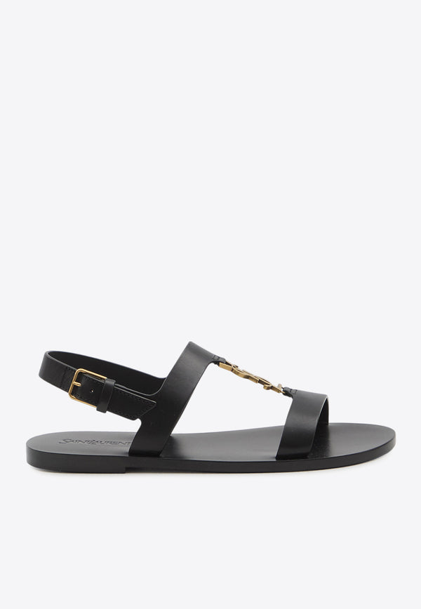 Saint Laurent Cassandre Leather Sandals  Black 818108-DWEDD-1000