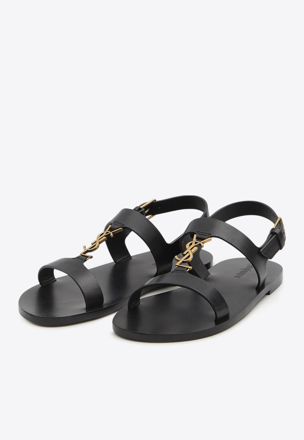 Saint Laurent Cassandre Leather Sandals  Black 818108-DWEDD-1000