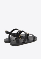 Saint Laurent Cassandre Leather Sandals  Black 818108-DWEDD-1000