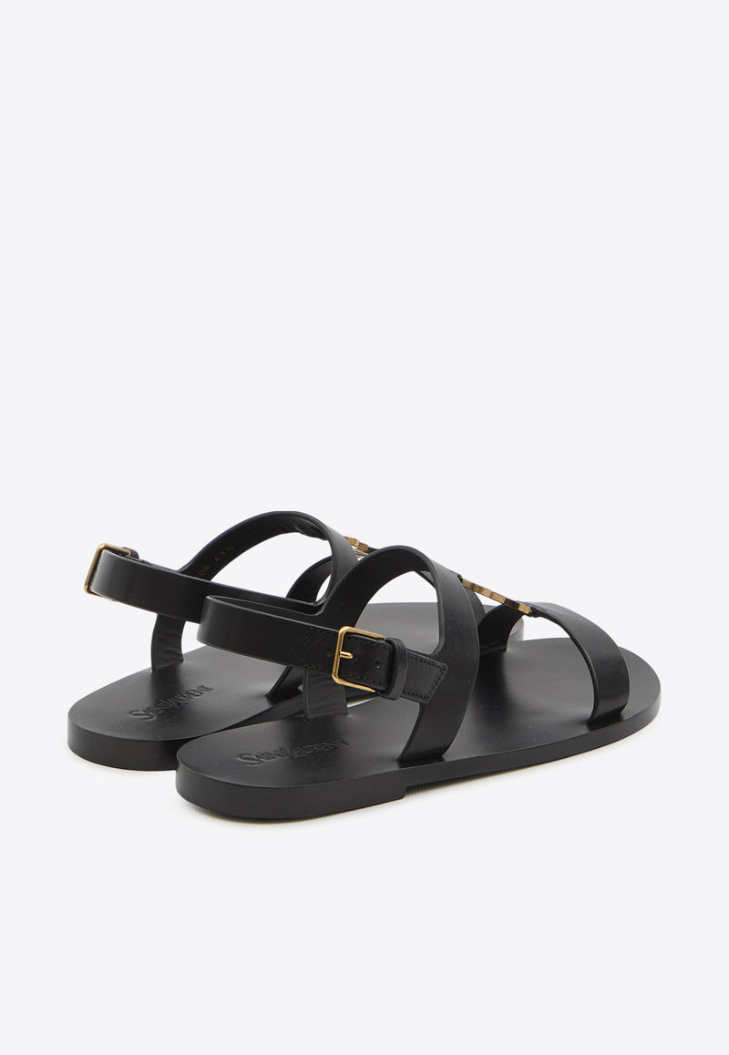 Saint Laurent Cassandre Leather Sandals  Black 818108-DWEDD-1000