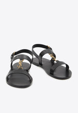 Saint Laurent Cassandre Leather Sandals  Black 818108-DWEDD-1000