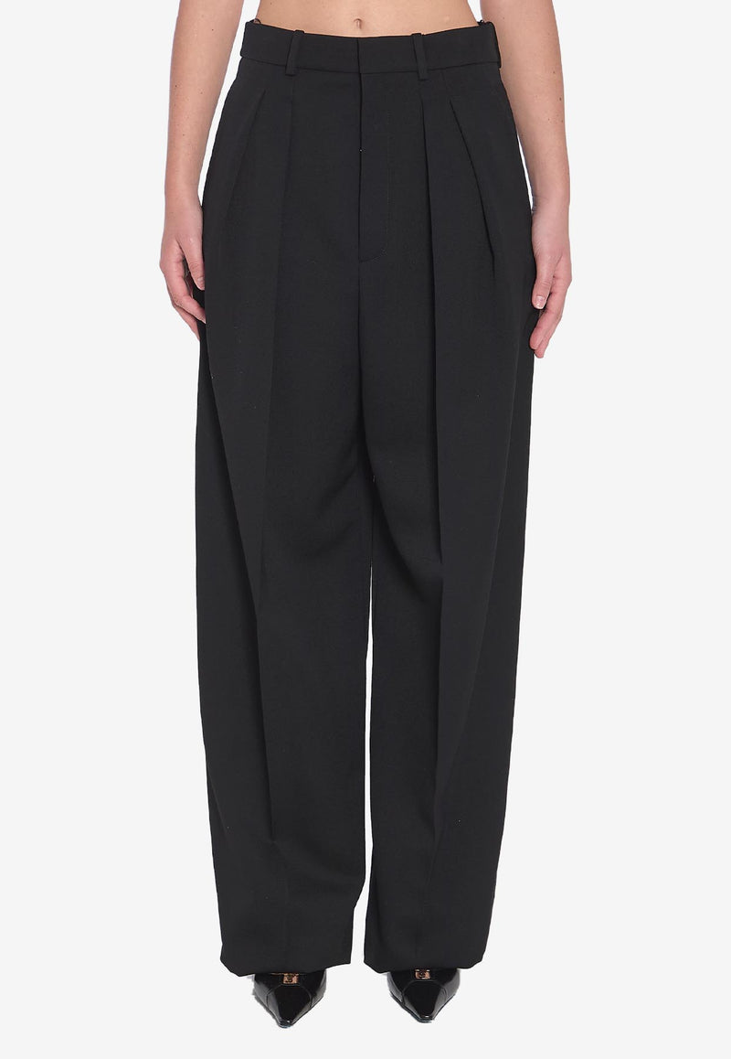 Saint Laurent Wide-Leg Wool Pants Black 824389-Y7E63-1000
