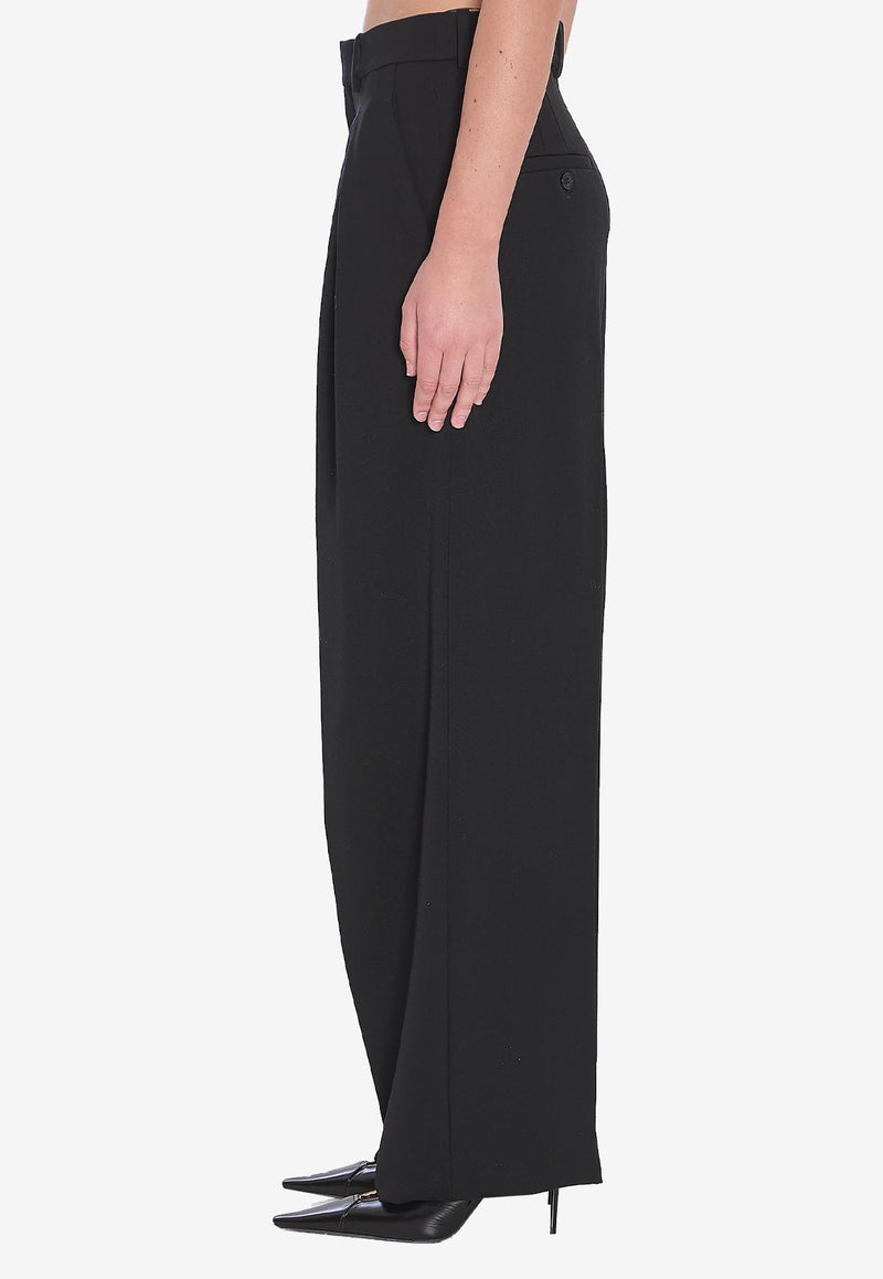 Saint Laurent Wide-Leg Wool Pants Black 824389-Y7E63-1000