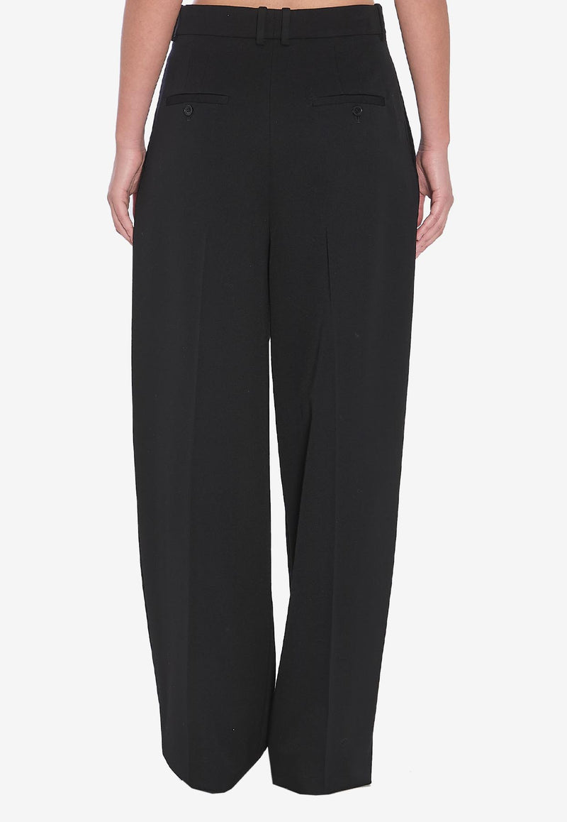 Saint Laurent Wide-Leg Wool Pants Black 824389-Y7E63-1000