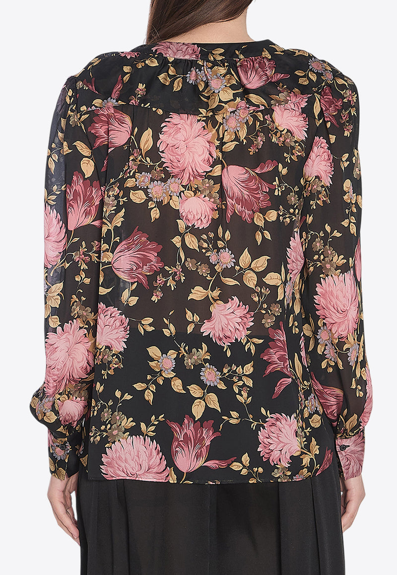 Chloé V-neck Floral Print Ruffled Blouse Multicolor CH25UHT67458--001
