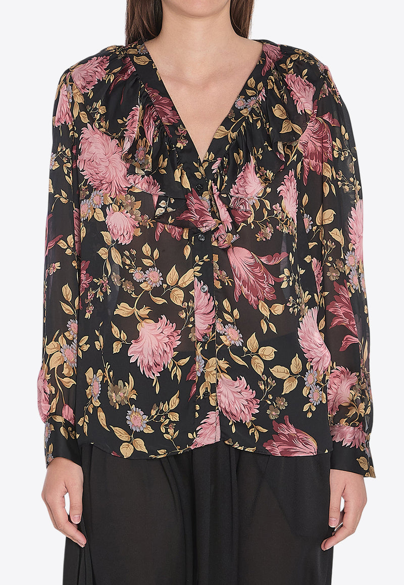 Chloé V-neck Floral Print Ruffled Blouse Multicolor CH25UHT67458--001