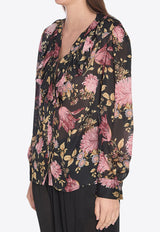 Chloé V-neck Floral Print Ruffled Blouse Multicolor CH25UHT67458--001