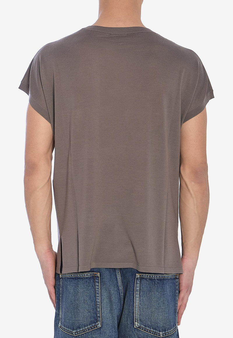 Saint Laurent Logo Embroidered Wool T-shirt Gray 818716-Y76HF-1021