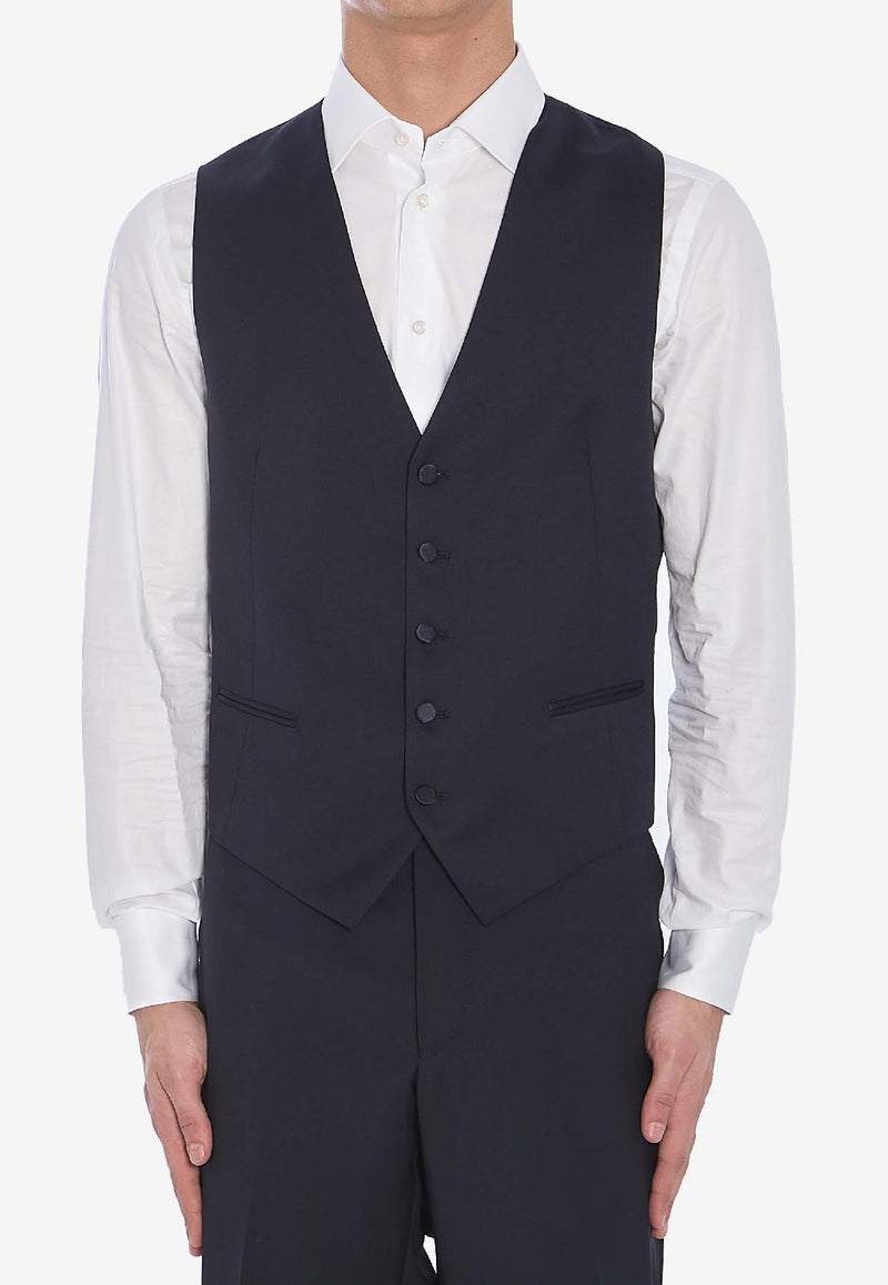 Tagliatore Button-Up Wool Waistcoat Blue GFBK05A-060001-B5013