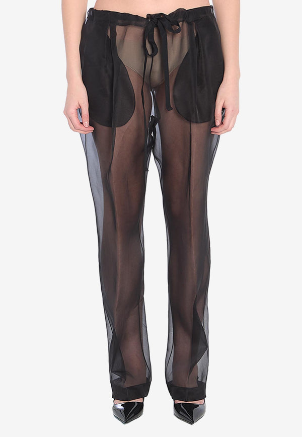 Khaite Trenton Silk Organza Sheer Pants Black 3160343--200