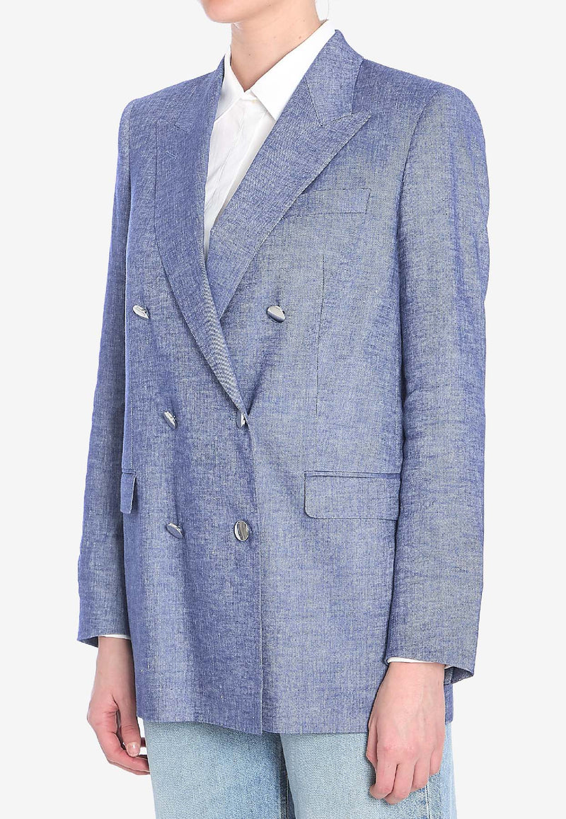 Tagliatore Double-Breasted Linen Blazer Light Blue JJASMINE10B-H70005-I1166