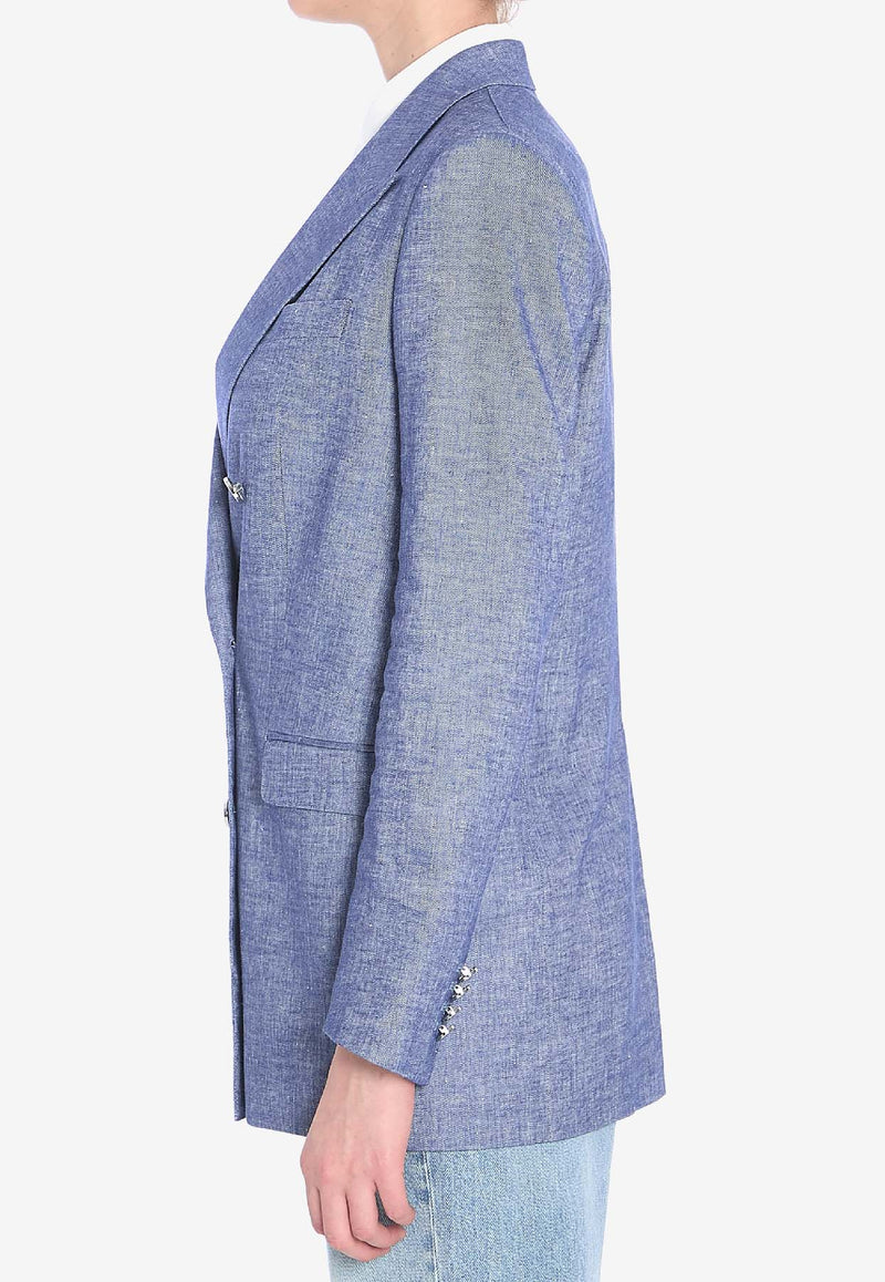 Tagliatore Double-Breasted Linen Blazer Light Blue JJASMINE10B-H70005-I1166