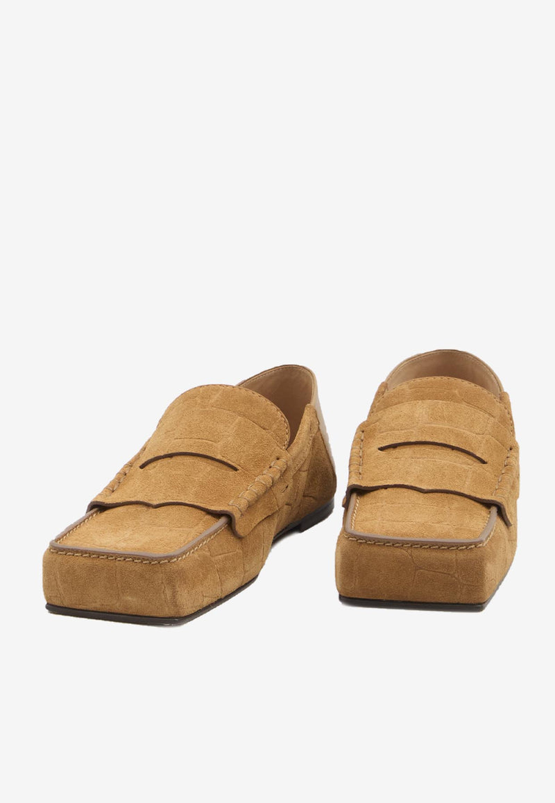 Jacquemus Carré Croc-Embossed Suede Loafers Camel 243FO147-4355-830