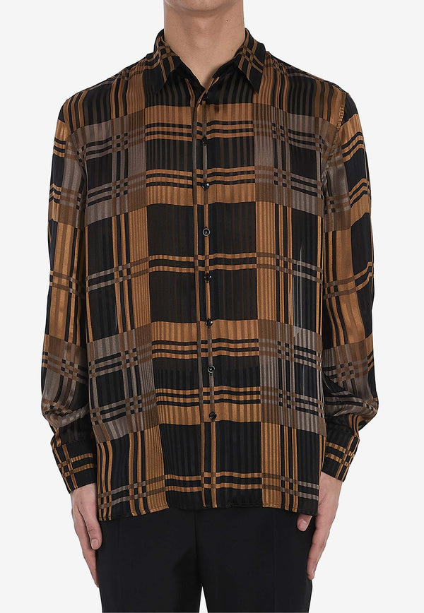 Saint Laurent Long-Sleeved Checkered Silk Shirt Multicolor 813932-Y1L28-1049