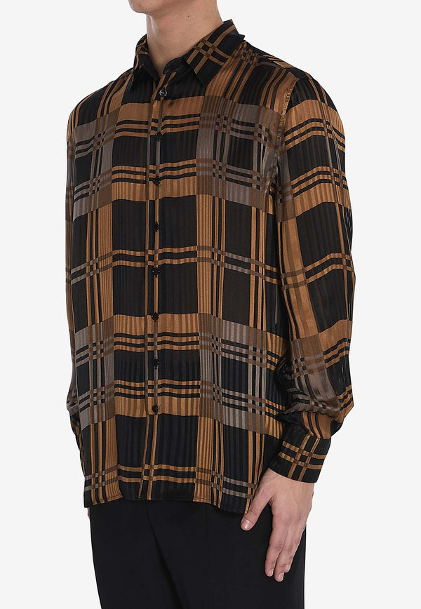 Saint Laurent Long-Sleeved Checkered Silk Shirt Multicolor 813932-Y1L28-1049