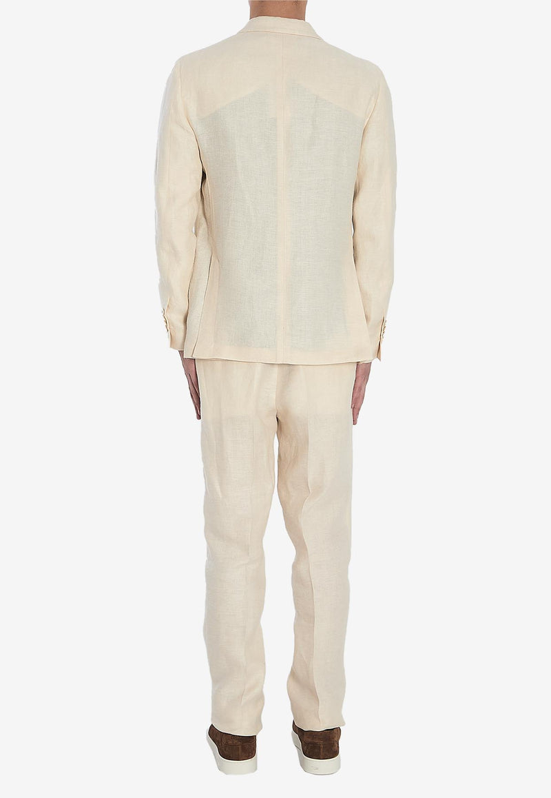 Lardini Double-Breasted Linen Suit Cream ES425AE-EIF64510-120