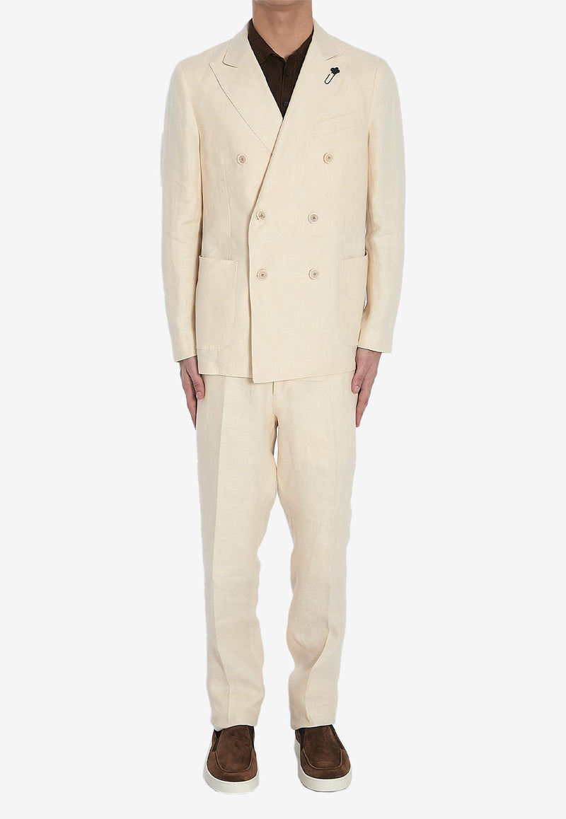 Lardini Double-Breasted Linen Suit Cream ES425AE-EIF64510-120