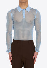 Gucci Long-Sleeved Mesh Polo T-shirt Light Blue 821084-XKEPG-4465
