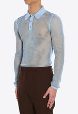 Gucci Long-Sleeved Mesh Polo T-shirt Light Blue 821084-XKEPG-4465