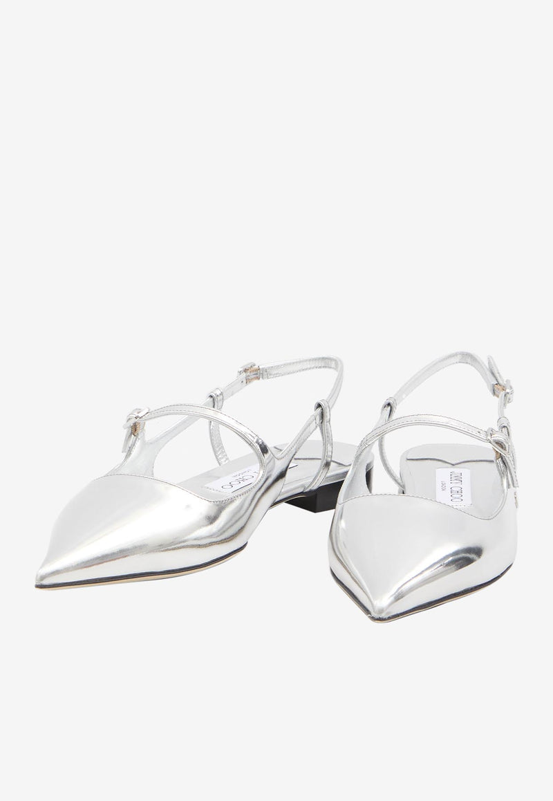 Jimmy Choo Didi Patent Leather Slingback Flats Silver DIDI FLAT-QUI-SILVER