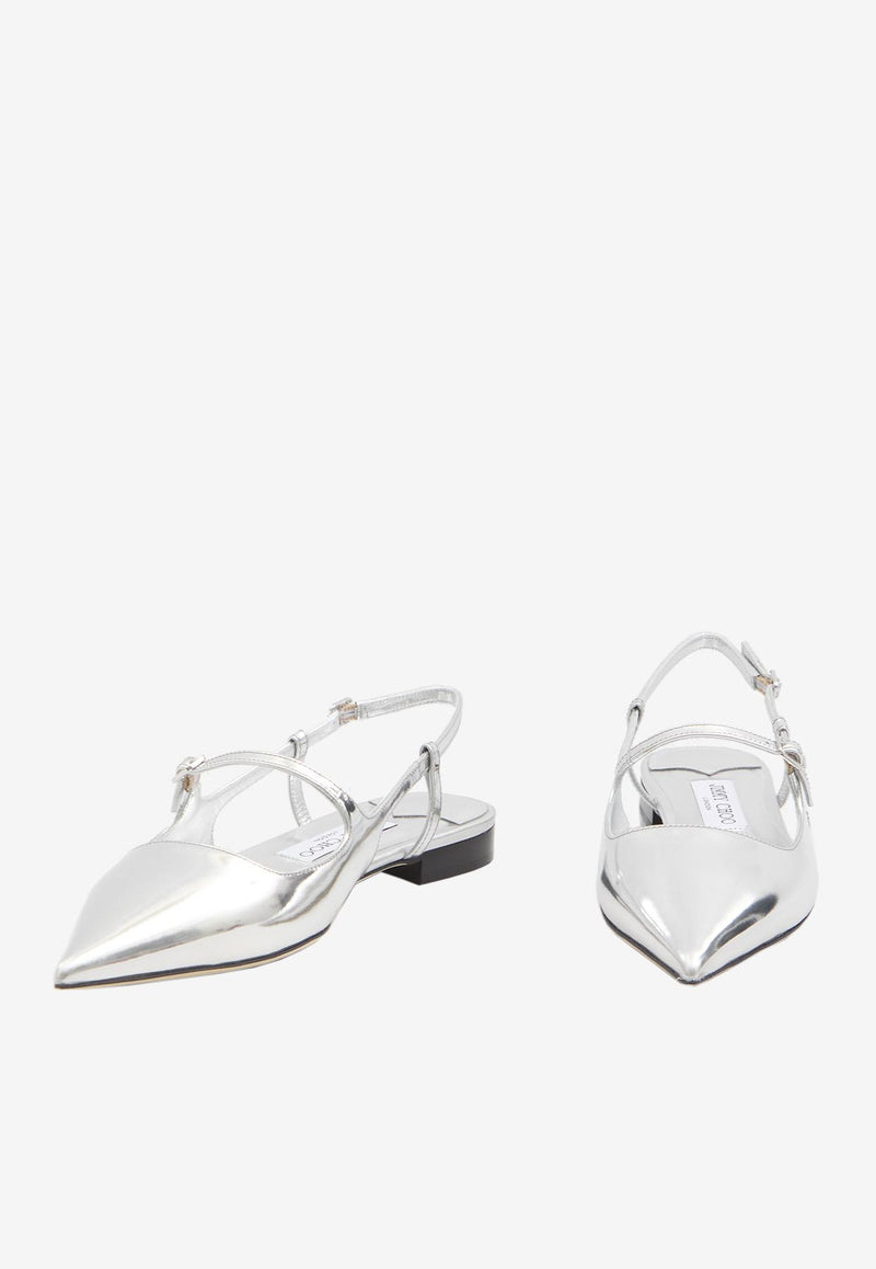 Jimmy Choo Didi Patent Leather Slingback Flats Silver DIDI FLAT-QUI-SILVER