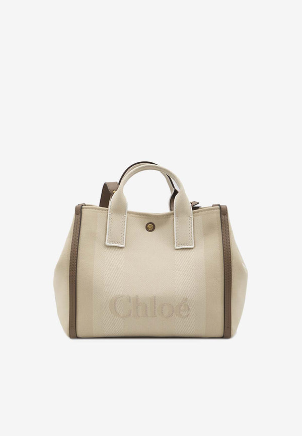 Chloé Logo Jacquard Canvas Carry Tote Bag Beige CHC25SS910O65--23N