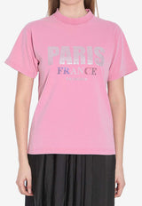 Balenciaga Paris Strass Crewneck T-shirt Pink 809122-TRVL5-9568