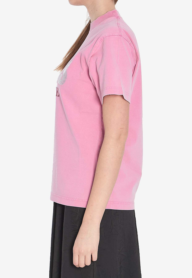Balenciaga Paris Strass Crewneck T-shirt Pink 809122-TRVL5-9568