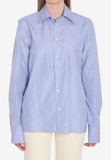 Saint Laurent Cassandre Striped Long-Sleeved Shirt Light Blue 818606-Y4K47-4783